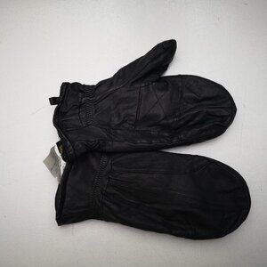 Paris Ladies Size Medium Black Genuine Leather Fleece Lined Mitts